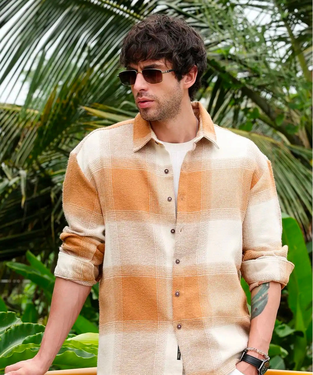Men Comfort Oversized Fit Buffalo Checked Spread Collar Cotton Casual Shirt